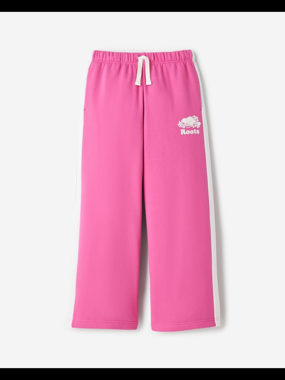 Roots Kids Hot Pink Wide-Leg Track Pants with White Stripes
